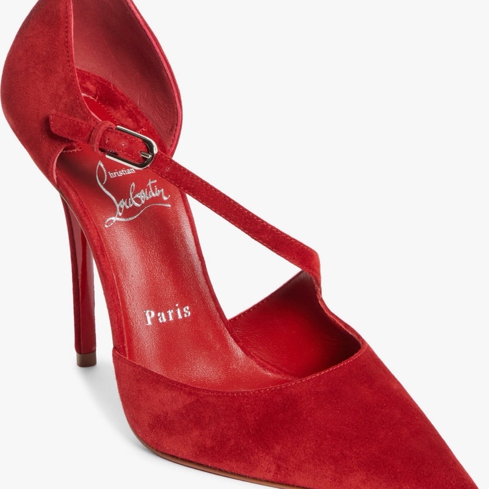 Christian Louboutin Red Suede Pointed Mary Jane Stiletto